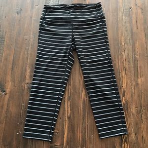 Athleta Black/Grey Stripe Cropped Leggings